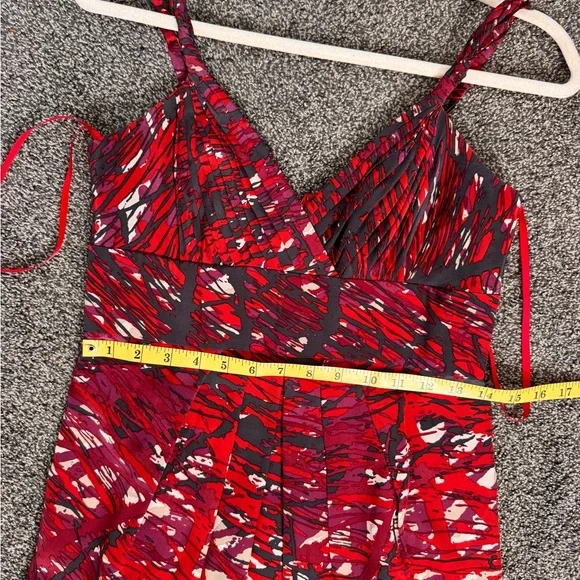 BCBGMaxAzria Red Black White Abstract Dress Size 4 Back Zipper Spaghetti Straps - Picture 10 of 15